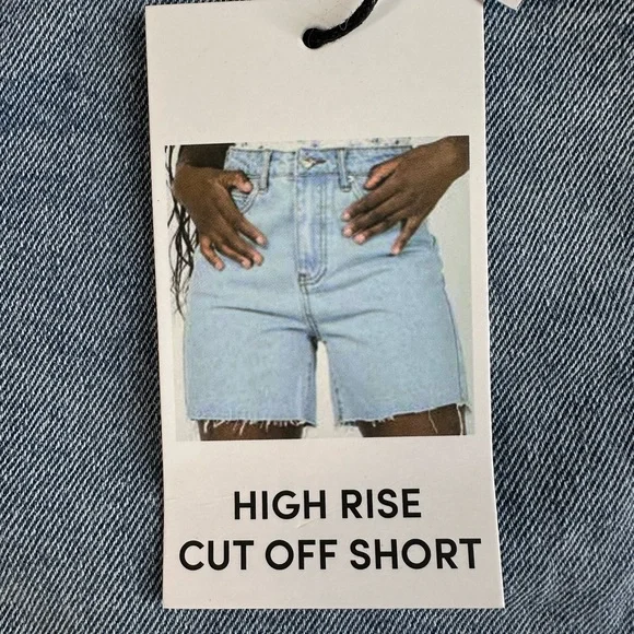 REFRAIN LOS ANGELES Sky Blue Denim High-rise Cut-Off Shorts - Picture 6 of 6